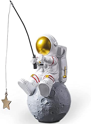 宇宙飛行士の置物像、宇宙飛行士の釣り星のフィギュアの彫刻、デスクトップと卓上の装飾用、宇宙をテーマにした寝室の装飾用の樹脂製宇宙飛行士の惑星の机の装飾、ケーキトッパーの装飾モデル