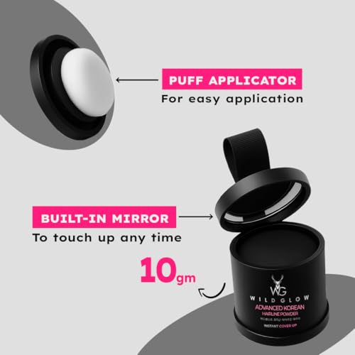Image of WILDGLOW Korean Hairline Cover-Up Powder Black 10gm | Instantly Covers Grey Roots, Bald Spots, Beard & White Hair | Matte Finish & Long-Lasting | Highly Pigmented Flawless Hair Density Filler