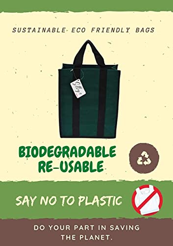 Image of Small Heavy Duty Canvas Grocery Bag (Thela) | Reusable Shopping Tote Bag for Vegetables, Groceries & Lunch Carry | Durable Cloth Market Bag with Strong Handles, Daily Use| 12 x 5.5 x 14.5 Inches