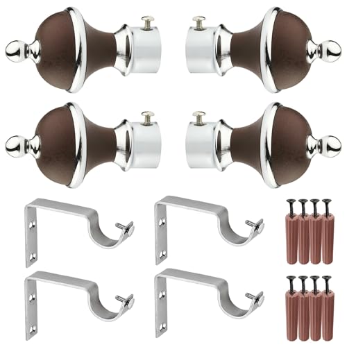 Image of GRIVAN Manjira Shape Stainless Steel & ABS Curtain Bracket Parda Holder with Support 1 Inch Rod Pocket Finials Designer Door and Window Rod Support Fittings, Curtain Rod Holder(Brown, Pair of 2)