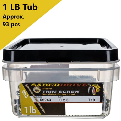 #8 x 3 Tornillos para molduras Saberdrive, aleación de acero, cabeza recortada, torsión Torx, 1 libra, aprox. 93 piezas miniatura 4