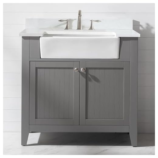 Design Element BK-36-GY Burbank 36" Single Bathroom Vanity Set in Gray with Carrara Marble Top and Farmhouse Sink