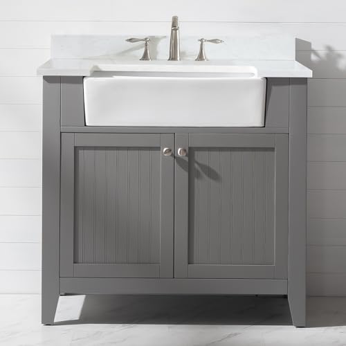 Burbank 36' Single Sink Bathroom Vanity Set in Gray with Quartz Top and Farmhouse Sink