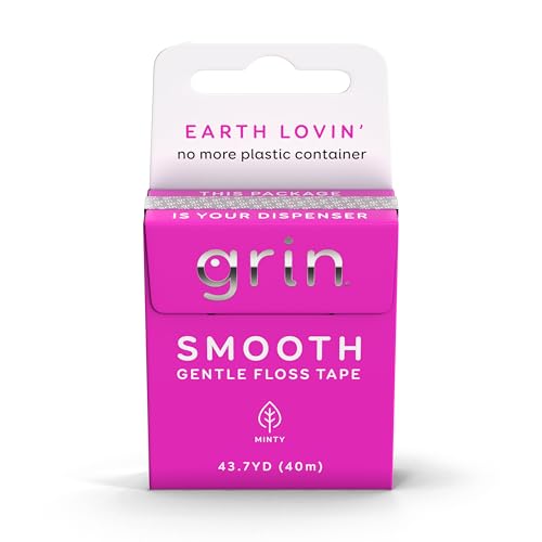 GRIN Smooth Floss Box, Gentle Floss Tape, 43.7 Yards (40M), Minty Flavor, Recyclable Packaging, 132 Feet of Gentle Floss Tape, No More Plastic Container, No Shredding or Breaking