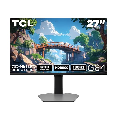 Image of TCL 27G64 27 Inch 1440P (QHD) QD Mini LED Gaming Monitor, 180Hz, 1ms, HDR600 Brightness, 180 Local Dimming Zones, AMD FreeSync, NVIDIA G-SYNC Compatible, HDMI and DisplayPort Inputs, Off-White