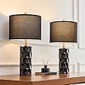 SAIWEYA 24.8" Modern Ceramic Table Lamp Set of 2, 3 Color Dimmable Bedside Lamps for Living Room Bedroom Farmhouse Nightstand Lamp End Table Lamps (Black)