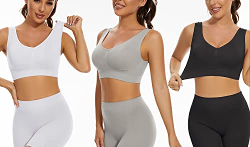 Lemef Damen Seamless Sport BH mit Merfarben Wohlfühl-BH, 1*weiß,1*schwarz,1*grau, 2XL