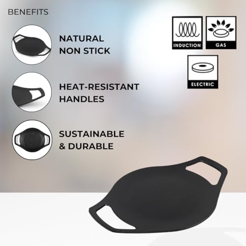 Image of Pencil Pre-Seasoned Cast Iron Concave Tawa 23.5 cm | Roti /Chapati Tawa | Compatible with Gas Stoves & Induction | Naturally Nonstick | 100% Pure & Toxin-Free | No Chemical Coating | Durable | Black