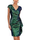 GRACE KARIN Women's Sexy Sequin Dress Short Sleeve Wrap V-Neck Cocktail Dresses Green XXL