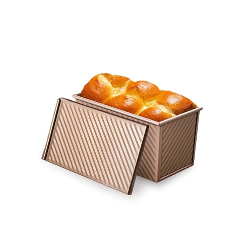 Gurlideo Stampo per pane tostato con coperchio, 450 g, in acciaio al carbonio, antiaderente, per toast/sandwich/torta