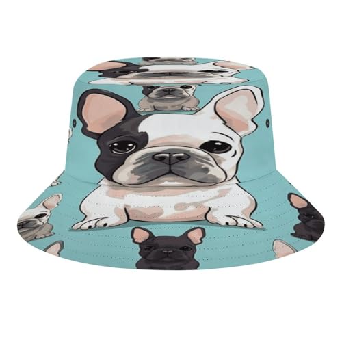 Cute French Bulldog Sun Hats Wide Brim Bucket Hat UV Protection Hat for Fishing Hiking Beach Garden Black