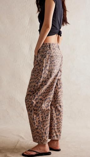 Womens Stretchy Mid Rise Barrel Jeans Vintage Loose Wide Leg Cropped Denim Pants Y2k Baggy Boyfriend Jeans4