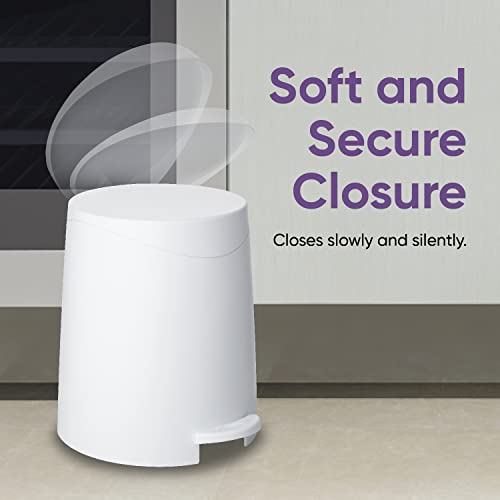 Image of Superio Mini Bathroom Trash Can with Lid 3 Liter, Plastic Waste Bin 0.75 Gallon, Modern Flat Lid Step On Trash Can with Foot Pedal, for Bathroom, Bedroom, Office, Under Desk, Soft Close (2, White)