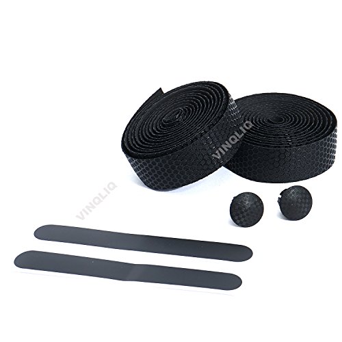 Vinqliq Superior Grip Breathable Hexagon Anti-Slip Silicone Bike Handlebar Tape Wraps Adhesive Back with Bar Plugs (Black)