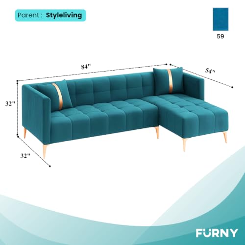Image of Furny Styling 4 Seater Fabric RHS L Shape Sofa Set (Aqua Blue) | Soft Velvet Fabric | Modern Design | Comfortable Seating | Living Room Furniture