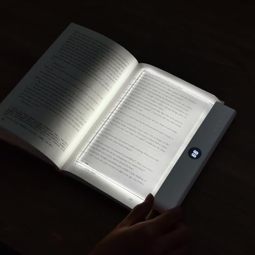 Book Light Rechargeable Clear LED Flat Book Lights for Reading in Bed at Night with 3 Colors & Timer Dimmable Panel Plate Book Lamp Full Page Light Bookish Gifts for Women Readers Kids Book Lovers
