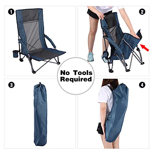 Redcamp Beach Chairs For Adults,Folding High Mesh Reclining Back Chair With Cup Holder For Camping Lawn Outdoor Travel, Navy #TOP7