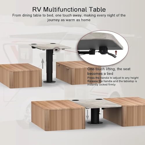 Adjustable RV Dinette Table with Retractable Aluminum Stand, Two Cup Slots, Perfect for Boats & Caravans – Natural Finish, Space-Saving Design