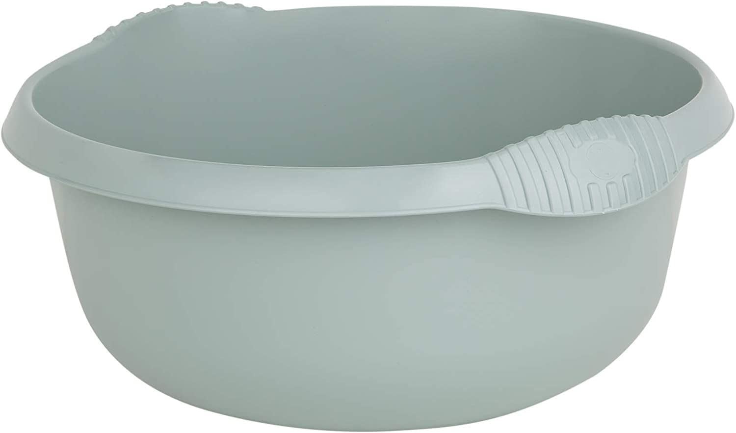 Plastic Washing up Bowl 36cm Round Basin Bowls with Moulded Handles Silver Sage Multi-Purpose Kitchen Vegetable Washing Bowls Sink Tidy Organizers