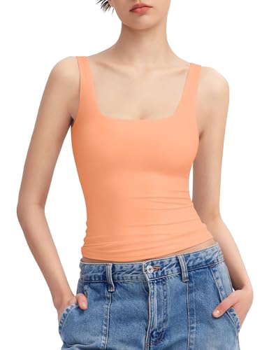 PUMIEY Tank Top for Women Sleeveless Double Lined Basic Summer