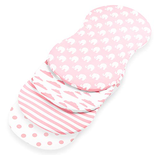 Bassinet Bed Sheets – Premium Bassinet Fitted Sheet For Halo, Mika Micky, Maxi Cosi & Others - 4 Pack - 100% Jersey Knit - Bassinet Bedding For Standard Size Oval Or Halo Bassinet Pads For Girls #TOP4