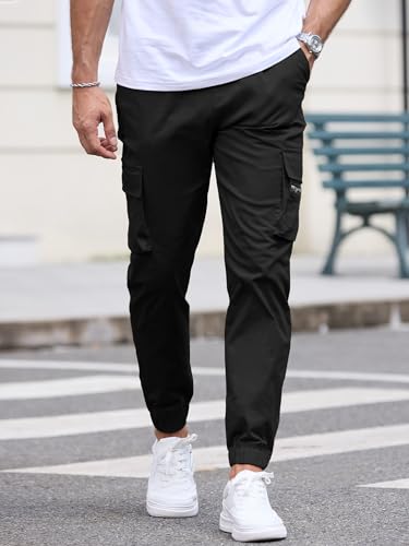 Mens Cargo Jogger Pants Elastic Waist Drawstring Regular with Zipper Pockets Cotton Pants for Men2