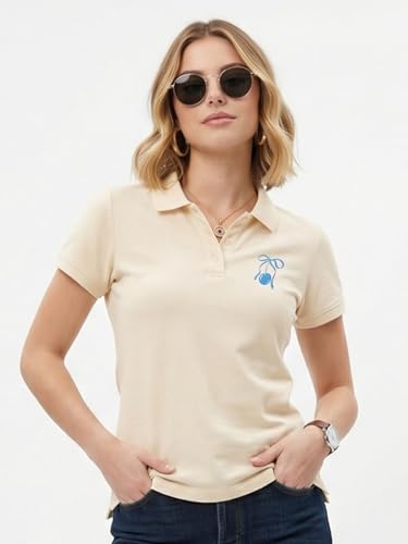 Image of JUNEBERRY Women's Regular Fit Lycra Polo T-Shirt with V- Neck Buttoned Placket, Classic Collar, and Contrast Trim, Soft Fabric for All-Day Comfort (Sizes S to 2XL)