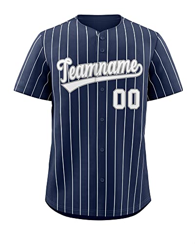 Custom Pinstripe Baseball Jersey Button Down Shirt Printed or Stitched Personalized Name Number for Men/Women/Youth Navy/White Stripes-33 miniatura 1