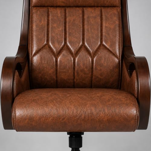 Image of LAKDI Furniture Premium Executive Office Chair for Home & Office | Leatherette Upholstery | Wooden Armrest & Base | High Back Ergonomic Revolving Chair with Wheels | 5 Year Warranty | Free Assembly