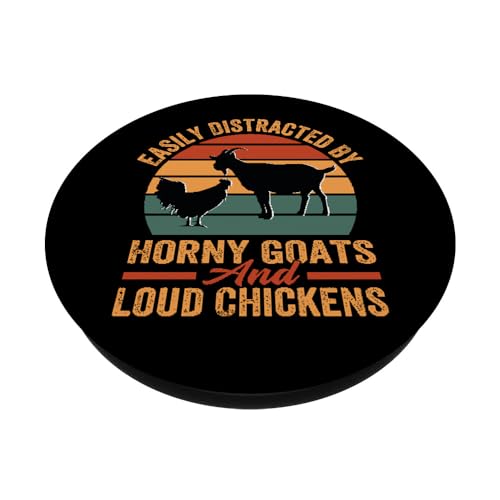 Easily Distracted By Horny Goats And Loud Chickens - Funny PopSockets Swappable PopGrip, Black - Image 2
