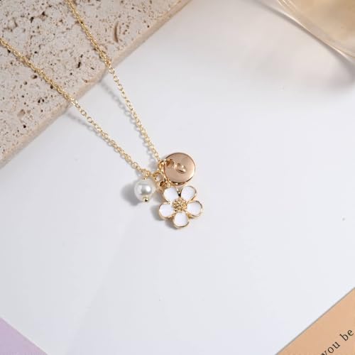 Flower Gir Necklace 14K Gold Plated Circular Initial Necklace Personalized Letter Necklace Bridesmaid Proposal Gift Wedding Gift Jewelry3