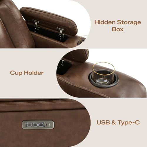 Image of Watson & Whitely Reclining Sofa Loveseat W Power Lumbar Leather Cafe Brown