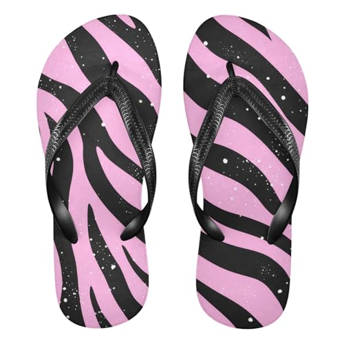 Pink Black Zebra Stripes Flip Flop Beach Summer Casual Sandal for Women & Men Shower Shoes 20861921