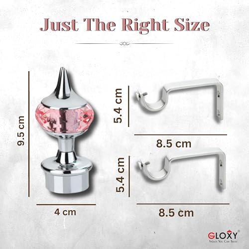 Image of GLOXY Single Diamond Aluminum Curtain Brackets Parda Holders with Support Fittings Designer 1 Inch Rod Pocket Finials for Door & Window(Silver Mix Pink,Pair of 2)