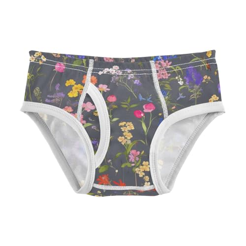 KLL Colorful Wildflowers Pattern Boys Toddler Pure Cotton Boxer Briefs Breathable Children Undies