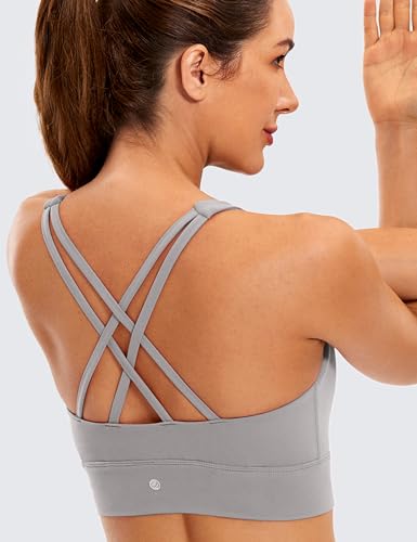 Image of CRZ YOGA Womens Butterluxe Strappy High Neck Longline Sports Bra - Wireless Criss Cross Back Padded Workout Cropped Top