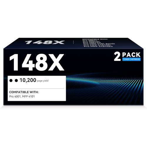 Image of 148X W1480X Black Toner Cartridge Compatible (with Chip) Replacement for 148A 148X Toner Works with HP Pro 4001n 4001dn 4001dw MFP 4101 4101fdw 4101fdn Printer Ink High-Yield (2-Pack)