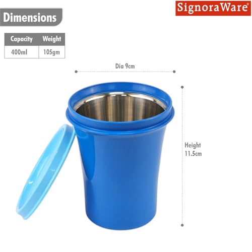 Image of SignoraWare Monarch Stainless Steel Tumbler | Airtight & Leakproof | Easy to Carry & Clean | Ideal for Cold Beverages | Perfect for Office, School, Home & Outdoor Use (400ml | Blue)