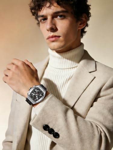 Image of TSAR BOMBA Mens Luxury Watch Watches for Men 50M Waterproof Japanese Quartz Movement Tonneau Stainless Steel Case Sapphire Glass with Chronograph Date Function Cool Unique Fashion Gift