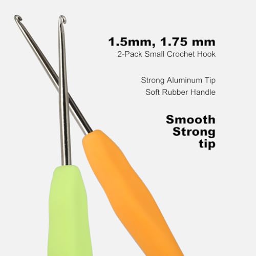Image of YOJOB 2-Pack Small Size 1.5mm, 1.75mm Crochet Hooks, Ergonomic Crochet Hook | Super Smooth Knitting Needles with Soft Rubber for Beginner and Advanced (1.5mm, 1.75mm)