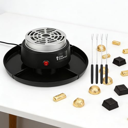 TIKATARER Máquina Eléctrica para Hacer S'mores Fondue 2 en 1, Asador de Malvaviscos de Mesa para Interiores con 4 Tenedores para Asar Bandejas Desmontables para Reuniones (BLACK)