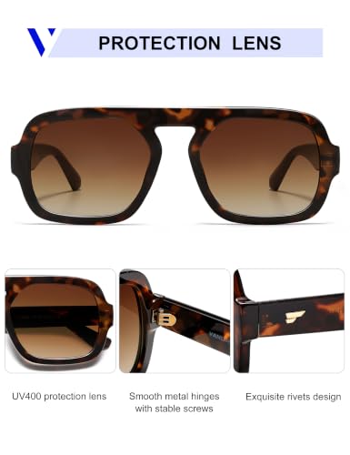 Image of VANLINKER Retro Square Aviator Sunglasses for Women Men VL9826 | Trendy 70s Vintage Style Fashion Flat Top Rectangle Shades, Chic Tinted Sunglasses for Funky Outfits, Parties and Daily Wear