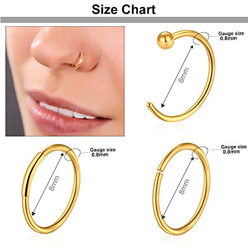 ONESING 35-70 PCS 18G 20G Nose Rings for Women & Men - Gold Hoops, L Shape, Studs & Screw - 316L Surgical Stainless Steel4
