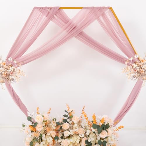 Image of MLMC Dusty Rose Wedding Arch Draping Fabric 4 Panels 29 inch x 20 FT Extra Long Gauze Drapes Sheer Backdrop Curtains 6.6 Yards Outdoor Drapery Panels for Wedding Ceremony Party Ceiling Decoration