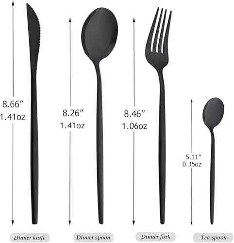 Image of 4 pcs Flatware Set, Black Silverware Set for 1, Knife Fork Spoon, Stainless Steel Home Dinnerware Tableware,Mixed Cutlery Set Eating Utensils for Restaurants (4 Pcs Black)