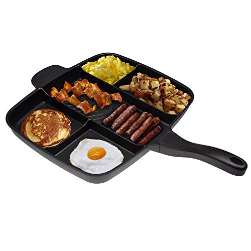 Sartén 5 en 1, sartén antiadherente con parrilla dividida de varias secciones, para todo en...