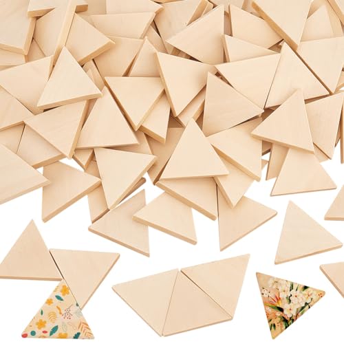 OLYCRAFT 100PCS Unfinished Wood Triangle Natural Unpainted Wood Triangle Cutout Shape Wood Triangle Slices Embellishments Ornaments for Wedding Valentine’s Day