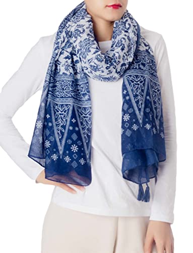 iB-iP Women's Blue-white Porcelain Print Gorgeous Lightweight Long Fashion Scarf2