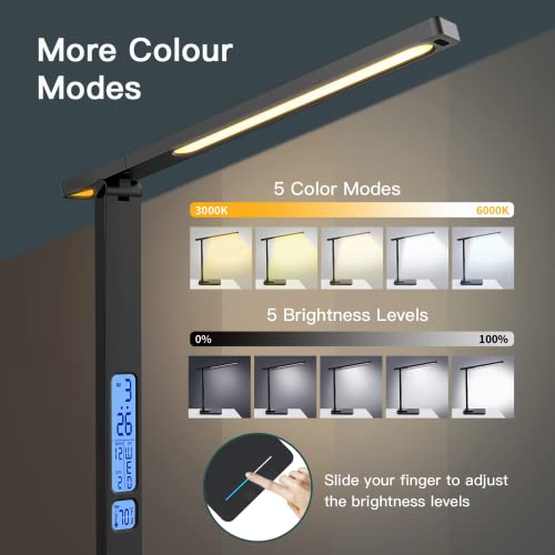 Led Desk Lamp With Wireless Charger, Usb Charging Port, Sliding Dimmable Auto Timer Table Lamp With Night Light, Desk Lights With Clock For Study Reading Home Office #TOP2