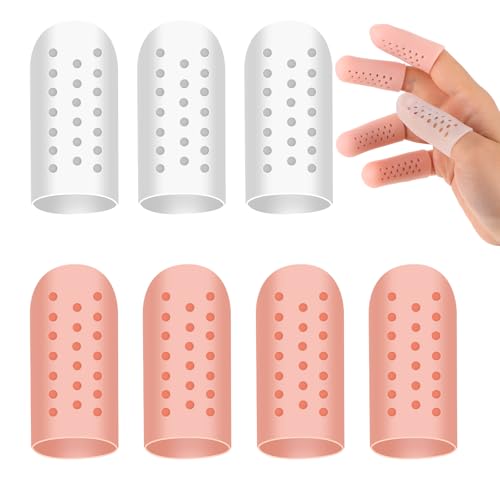 Josojoou 28 Pack Gel Finger Cots with Holes Soft Thumb Protection Breathable Finger Sleeves Silicone Fingertip Caps for Fingers Arthritis Cracking Pain Relief
